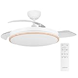 Ventilador de techo con luz con mando 3 aspas, Motor DC 30W+Luz LED,temporizador, 6 velocidades, aspas retráctiles, 3 temperaturas de luz, función verano-invierno Silencioso (Madera liso, 50CM)