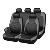 Mulcort 9 Pieces Car Seat Covers Universal PU Leather Seat Protector Full Set Automobile Interior Accessories for Car SUV Vehicle-Grey