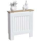 Vida Designs Arlington Cubierta de radiador Blanco - Pequeño - Estilo Shaker Moderno con Lamas Verticales para Mejor circulación del Calor - H83.3xW78xD19cm - MDF Pintado con repisa de Madera