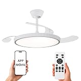 NARVI Ventilador de techo con luz LED Regulable,60w, Motor DC,Silencioso de Bajo Consumo, Lámpara Ventilador con Mando a Distancia, 3 Aspas Retráctiles, MANHATTAN 8996 WH.