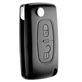 Jongo® CE0523 Carcasa Llave 2 Botones Compatible con Peugeot 207, 308, 307, Partner, Citroën C3, C4, Berlingo - Mando sin Hoja + 2 Pasadores Biselados - Negro