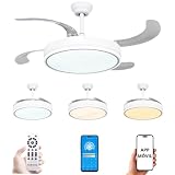 Mi Ko Mi Ka Ventilador de techo 96W con luz LED 60W+DC 36W en 3 Temperatura con Mando a Distancia -Motor DC Eficiente y Silencioso,aspas desplegables, 6 velocidades (F8808) (F8808)