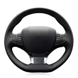 Funda Volante Cuero para Peugeot 308 2014 2015 2016 2017 2018 2019 Funda Volante Coche Cuero Artificial Negro Antideslizante Cosida Mano Funda Volante(Blue Thread)