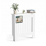 VOUNOT® Cubre Radiadores Cubierta Radiador 78x19x82 cm Cubreradiador Blanco | Cubierta para Calefacción con Lamas Verticales Estante Superior Revestimiento Radiador para Sala de Estar Dormitorio Oficina