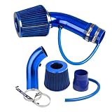 FortuneGlobe Kit de admisión de aire frío con filtro (Azul), Filtro Directo de Admisión, Tubo de Diámetro 76mm Sistema de Admisión de Aire de Fibra con Tubo