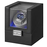 SONGMICS Caja Automática Enrollador de Un Reloj, con Motor Silencioso | Luz LED, Almohada Ajustable, Bloqueo, 4 Ajustes de Cuerda, Cable de Carga USB-C, Multicolor, Colección BRIDIE JWB030B201