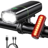 Mohard 1200LM Kit Luz Bicicleta con 2 LEDs de Alta Luminosidad, 3+5 Modos | 2600mAh Recargable por USB & Impermeable IP65, Luces Bicicleta Delantera y Trasera para Adultos y Niños, Carretera y Montaña