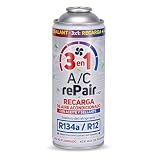AC REPAIR 3 en 1 Recarga Aire Acondicionado Coche con Aceite y Sellante Detector Tapa Fugas 220g, Sustituto Gas Refrigerante R134a R12, Fácil de Usar, Recambio Sellador Compatible Coches 1992-2016