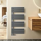 S'AFIELINA Radiador Toallero de Agua 1041x500 mm, 555 W, Antracita | Radiador para Baño con Conexión Central, Calefacción por Agua, Acero Vertical para Secar Toallas (Sin Válvula)