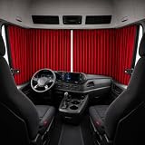 Cortinas para camiones frontales 2 piezas, compatibles con DAF MAN Scania Volvo Mercedes Renault Iveco (Rojo y Negro)
