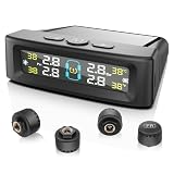 Avutrel TPMS(0-5bar) Sistema De Monitoreo De PresióN De NeumáTicos Carga Solar USB Monitor con 4 Sensor Presion Neumaticos, Pantalla De PresióN en Tiempo Real para Coches SUVS Camión, Caravana