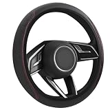 Flintronic Funda Volante Coche Universal, Cubierta Volante Coche, Accesorios Coches Interior, Funda Volante Cuero Poli-Piel, Antideslizante, con un Diámetro de 36-38 cm - Rojo Negro