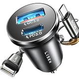 LISEN Cargador Coche Carga Rápida Mechero USB C 69W+60W Cable, Accesorios | Coche Camper Electrónicos Flash del Dia, Adaptador Enchufe Mechero 12/24V Gadgets para iPhone 18 Pro 17 Samsung Kindle iPad