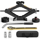 kefflum Gato Coche 1.5T con Llave de Trinquete, Palanca Telescópica, 2 Pads | con bolsa de herramientas, para Cambios de Neumáticos, para Coches Berlinas Furgonetas y SUV
