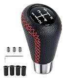 Pomo de la Palanca de Cambios Universal 5 Velocidades, con 4 Adaptadores | Palanca de Cambio Manual con 4 Adaptadores 8mm 10mm 12mm 14mm, Material de Cuero, para la Mayoría de Coches Manuales