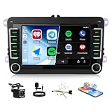 SIXWIN Autoradio para VW Golf 5 Golf 6 Passat Polo y Seat Leon/Toledo, VW Pantalla IPS 7 Pulgadas con CarPlay y Android Auto, Radio Bluetooth FM/Am/RDS, EQ, Mando en el Volante+Cámara Trasera