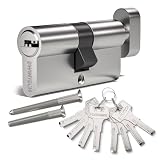 Bwintech 60mm(30T/30) Cerradura de cilindro europeo de aleación de níquel y zinc, cerradura de barril, llave con 8 hoyuelos horizontales