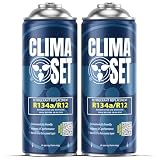 ClimaSet Recambio gas R134a R12 - Kit recarga aire acondicionado coche - Sustituto del refrigerante R134a - 2 botella refrigerante coche - Gas aire acondicionado coche - ECO