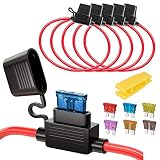 Gebildet 5 PCS 32V 20A Standard Portafusibles Impermeable, 16 AWG ATO Portafusibles en Línea con una Gorra, con 6 Piezas de Fusible Mediano (3A 5A 7.5A 10A 15A 20A)