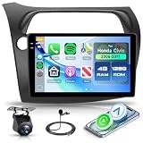 Rimoody 4G+128G Radio Coche Android para Honda Civic 2006-2011 Carplay Wireless, 9' Pantalla IN-Cell Android Auto FM/RDS/EQ Navegación GPS WiFi Control del Volante Bluetooth Mirror Link Cámara Trasera