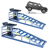 2 rampas de coche resistentes, capacidad de 5 toneladas (5000 kg), rampas hidráulicas de alta carga con tiras reflectantes para un uso nocturno seguro, altura ajustable de 24,9 a 38,1 cm, se puede