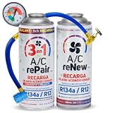 AC Kit Completo Recarga Aire Acondicionado Coche con Aceite Sellador Detector Tapa Fugas, Sustituto Gas Refrigerante R134a R12, Manómetro LP, Natural y Ecológico Recambio Compatible Coches 1992-2016