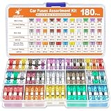 JOREST 180Pcs 12v Fusibles Coche Kit: 60 Mini + 60 Medio + 60 Micro Fusible + Clip - para Coche/Caravanas/Furgoneta/Moto(2A 3A 5A 7.5A 10A 15A 20A 25A 30A 35A 40A)
