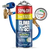 ClimaSet Recambio gas R134a R12 3in1 con manguera - manometro – Kit recarga aire acondicionado coche 1x235 g - Sustituto del refrigerante - Gas aire acondicionado coche - ECO