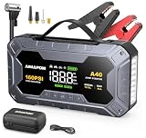 AIMAPOW Arrancador de Coches 9000A con Compresor, 160PSI Inflador de Neumáticos, Jump Starter 12V, Arrancador de Baterias de Coche (Todo Gasolina o 12L Diésel), Pantalla LCD, Luz LED, USB-C Portátil