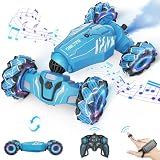 Dysaim Coche Teledirigido Niños, Coche Teledirigido con La Mano, 360 ° De Rotación Drift Coche Control Gestual,2 Baterías Recargable, 2.4Ghz RC Stunt Car Navidad Regalo para Niños De 6 8 12 Años, Azul