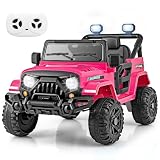 COSTWAY Coche Eléctrico para Niños 12V, Vehículo Todoterreno de Batería con Control Remoto, Ruedas con Dibujo, 3 Velocidades, Luces LED, Música, Bocina y Conexión Inalámbrica (Rosa,99 x 62 x 62 cm)