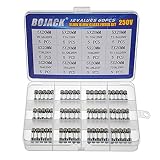 BOJACK 12 valores 60 piezas Surtido de fusibles de vidrio 5x20mm 250V T0.5A 1A 1.25A 1.6A 2A 2.5A 3A 3.15A 4A 5A 6.3A 10A Embalaje en caja de plástico transparente