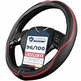 Upgrade4cars Funda Volante Coche Rojo Negro Universal Poli-Piel 37-38 cm | Apto para la mayoría de coches | Revestimiento de goma antideslizante | resistente & práctico | Calidad comprobada