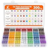 JOREST Kit surtido de 300 fusibles para coche, 160 mini fusibles de cuchilla automotriz + 90 fusibles mixtos estándar + 50 micro fusibles + extractor – para caravana, camión, motocicleta (2 A, 3 A, 5