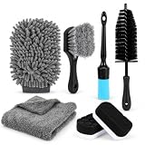Pybyhiy Kit de Limpieza de Llantas, Kit de Lavado de Coche con Cepillo para Llantas, Cepillo para Neumáticos, Pincel de Detallado, Esponja para Abrillantar, Guante y Toalla de Secado