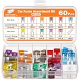 NUTKIT Kit Fusibles Mini Coche, 60 Uds, Caja PP | Kit de fusible coche con extractor,carcasa de plástico aislante y conductor de aleación de zinc,para coche,moto y embarcación