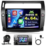 4+64G 9' Radio Coche Android 15 para Citroen C4 2004-2009 CarPlay 5G WiFi | Incell Pantalla Táctil Carplay Autoradio 2 DIN GPS Navi Bluetooth 5.0 WiFi FM/RDS Cámara Trasera EQ 4+64G