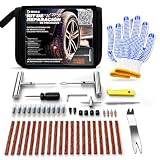 | BEKULD® Super Pack Kit Antipinchazos Coche 49 Piezas + Guantes +10 Tornillos para pinchazos Repara Pinchazos Coche y Moto, Kit Reparación Neumáticos con 20 Mechas, Herramientas y Accesorios