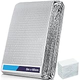 Lámina reflectora de radiador para el hogar 5 m x 60 cm, lámina de radiador de aislamiento reflectante de calor de 3 mm de espesor con almohadilla adhesiva, lámina de burbuja para radiador