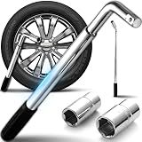 Retoo Llave extensible para ruedas 17/19/21/23 mm, 1/2 pulg. | 350-500 mm, 2 cabezas dobles, mango de goma antideslizante, acero cromado, para coche y moto