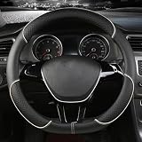 Funda para volante de coche adecuada para Volkswagen Passat/Polo/Tiguan/Touareg/Touran/T-Cross/T-Roc/Up de cuero de fibra de carbono (negro, beige, D)