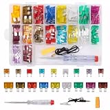 ANGEEK Juego de 180 fusibles para coche, 60 mini + 60 estándar + 60 microfusibles para coche + extractor de fusibles y comprobador de tensión 2 A 3 A 5 A 7,5 A 10 A 15 A 20 A 25 A 30 A 35 A 40 A para