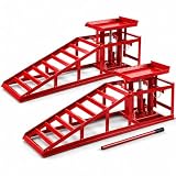 Arebos Rampa de Acceso para Vehículos | Plataforma de elevación | Jack de Carga | Rampa de Taller | Elevador Gato hidráulico | Set de 2 | Altura Ajustable | Rojo