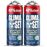 ClimaSet Recambio gas R134a R12 - Kit recarga aire acondicionado coche 2x235 g - Sustituto del refrigerante R134a - botella refrigerante coche - Gas aire acondicionado coche - ECO