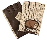 PILOT Guantes conducción Pilot-1 medio dedo L marrón cuero OEM 71416 | Dorso de la mano de hilo de algodón hecho a mano