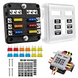 Caja de Fusibles 12v 6 Vias con Alerta LED en Cuchilla Negativa | portafusibles 12v, Caja Fusibles con Lámpara,12 fusibles planos, para coche, camión, barco, furgoneta, SUV