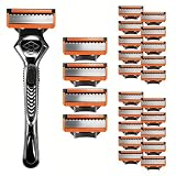 24 Piezas Cuchillas de Repuesto para Fusion-5, [No es un Fusion-5 original] | 1 Maquinilla de Afeitar + 24 Recambios, Afeitado Fácil para Un Afeitado Apurado Duradero, Lames de Rasoir Humide pour Hommes