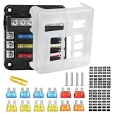 Vexnaro 6 Vías Caja de Fusibles,Portafusibles 12V/24V CC con Indicador LED y 12 Fusibles,Bloque Impermeable con Bus Negativo para Coche,Camión,Barco,Furgoneta,Camper (6 canales con espaciado LED)